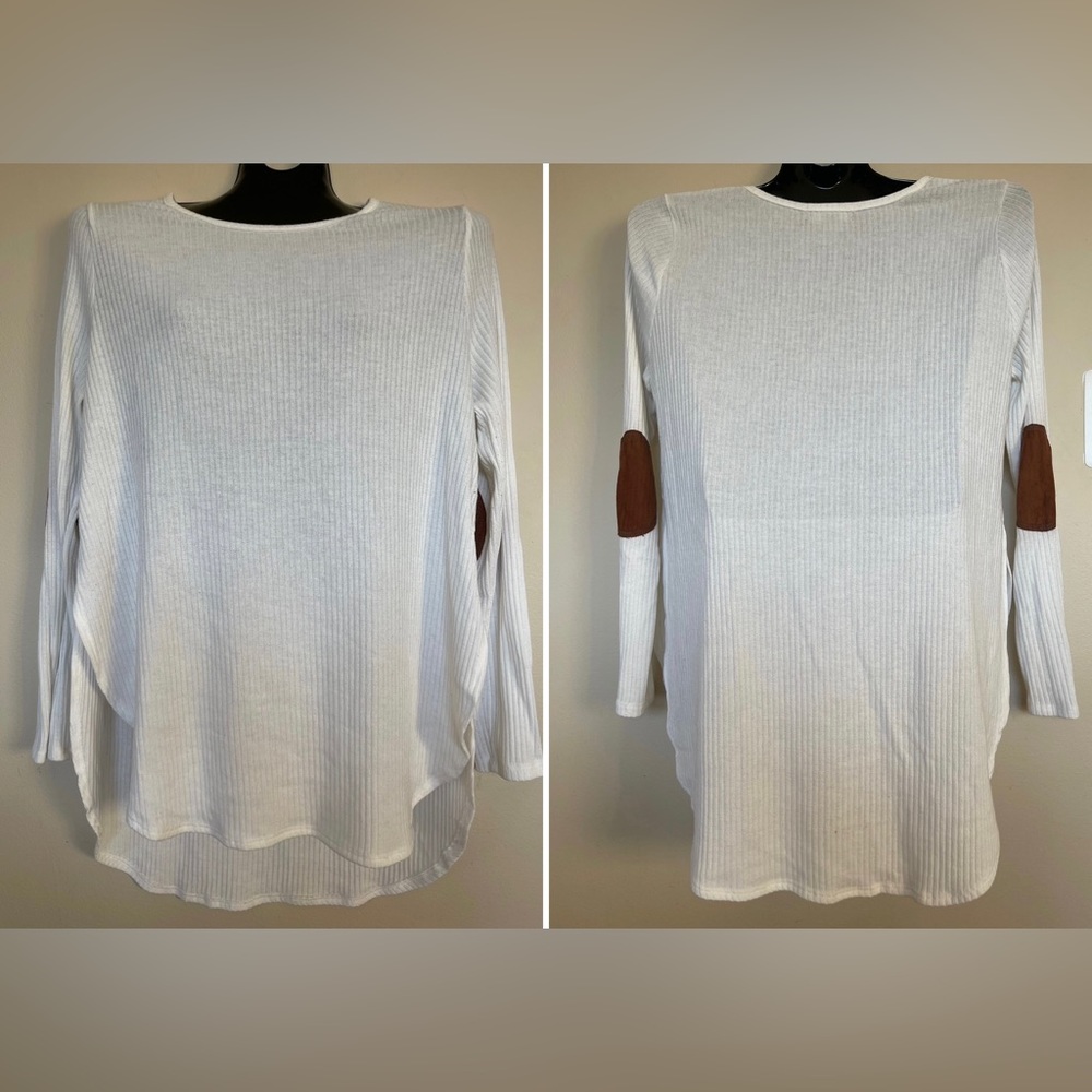 3/$15 Forever 21+ Ribbed Long Sleeve Knit High-Low Tunic Top with Elbow Patches